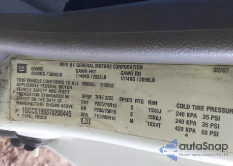 2007 Chevrolet Colorado Work Truck z USA, uszkodzony, nr VIN 1GCCS199378200445